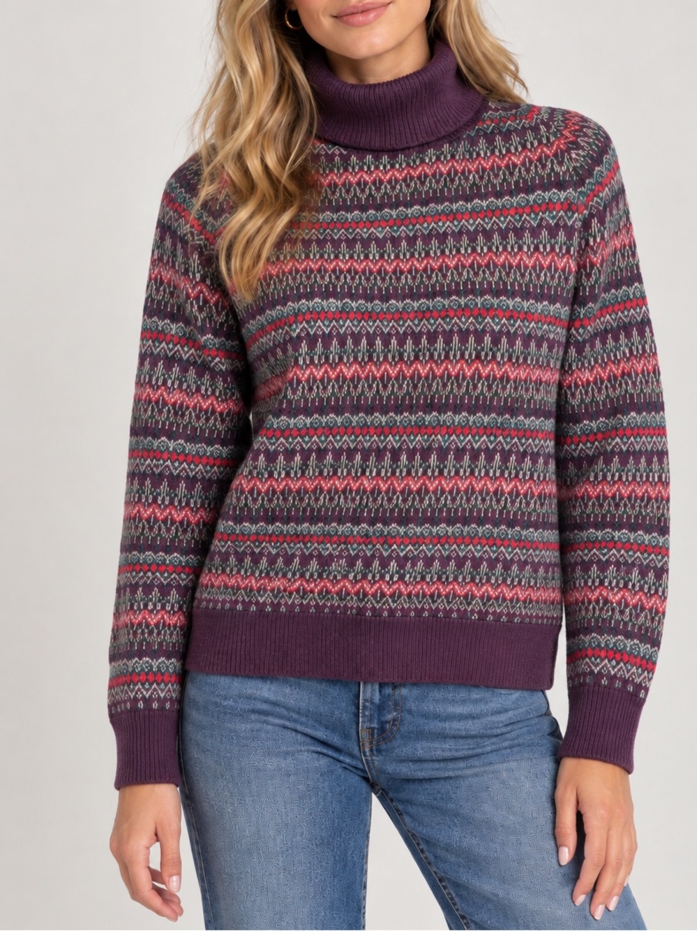 L.L. Bean Cotton Cashmere Fair Isle Turtleneck Sweater Gorpcore Cabin Cottage